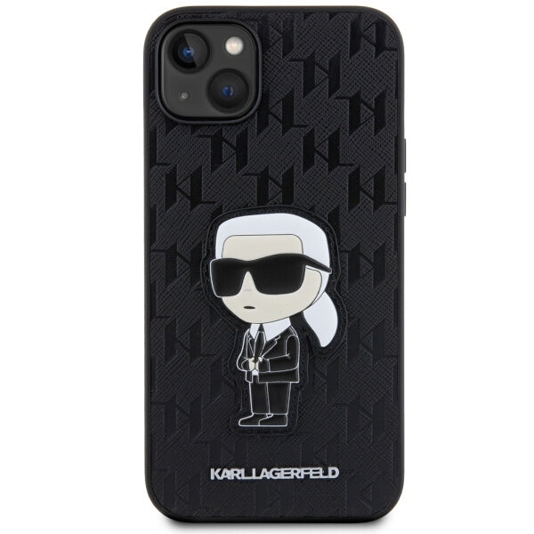 Capa para Apple iPhone 14 Plus, Karl Lagerfeld, Saffiano Monogram Ikonik Karl, Preta