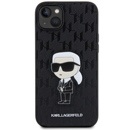 Capa para Apple iPhone 14 Plus, Karl Lagerfeld, Saffiano Monogram Ikonik Karl, Preta