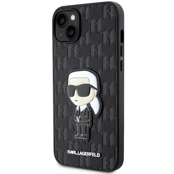 Capa para Apple iPhone 14 Plus, Karl Lagerfeld, Saffiano Monogram Ikonik Karl, Preta