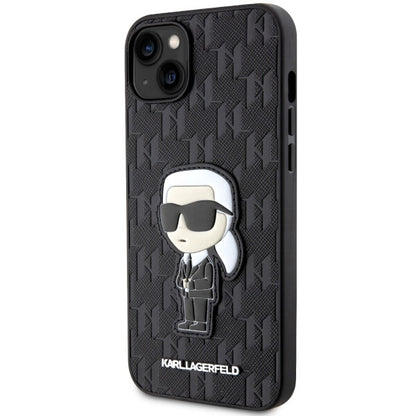 Capa para Apple iPhone 14 Plus, Karl Lagerfeld, Saffiano Monogram Ikonik Karl, Preta
