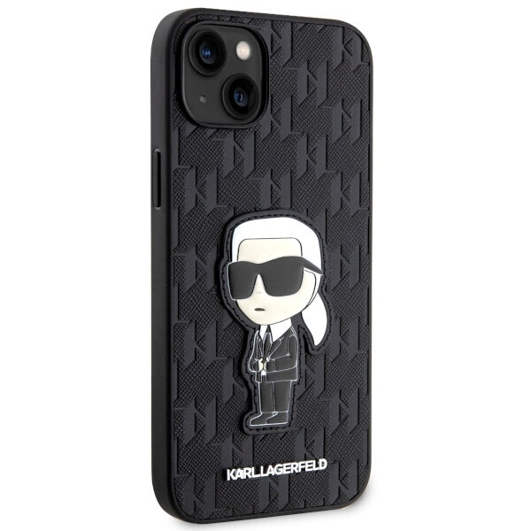 Capa para Apple iPhone 14 Plus, Karl Lagerfeld, Saffiano Monogram Ikonik Karl, Preta