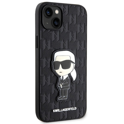 Capa para Apple iPhone 14 Plus, Karl Lagerfeld, Saffiano Monogram Ikonik Karl, Preta