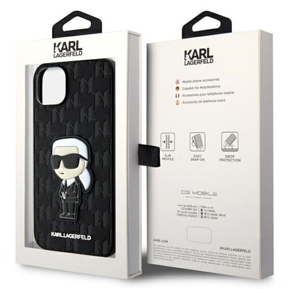 Capa para Apple iPhone 14 Plus, Karl Lagerfeld, Saffiano Monogram Ikonik Karl, Preta