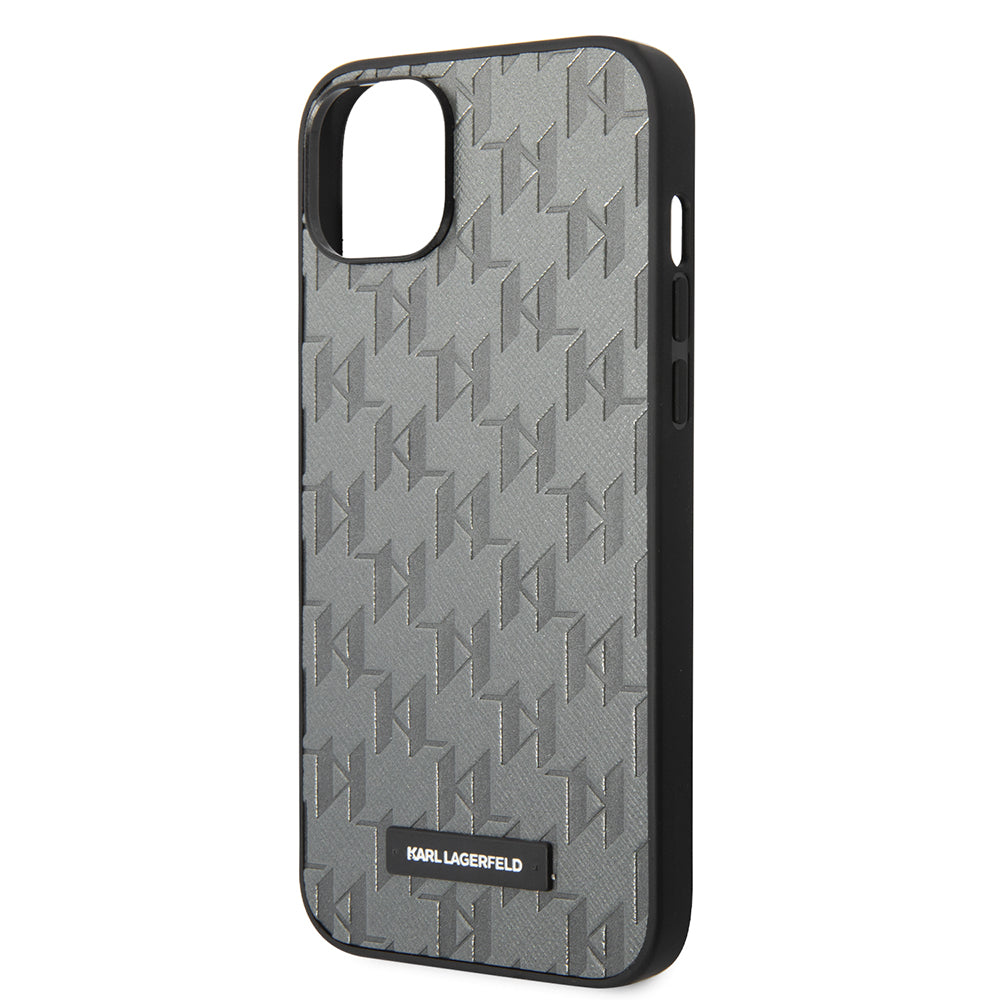 Capa para Apple iPhone 14 Plus, Karl Lagerfeld, Saffiano Monogram Metal Logo, Cinza