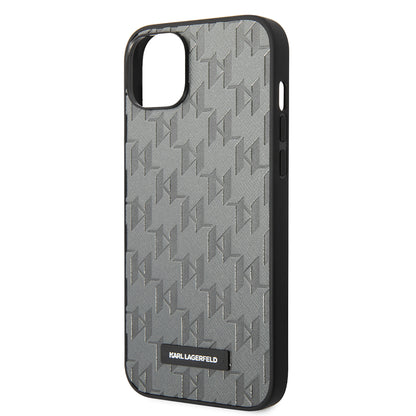 Capa para Apple iPhone 14 Plus, Karl Lagerfeld, Saffiano Monogram Metal Logo, Cinza
