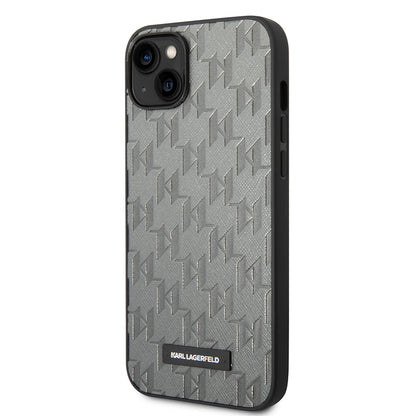 Capa para Apple iPhone 14 Plus, Karl Lagerfeld, Saffiano Monogram Metal Logo, Cinza