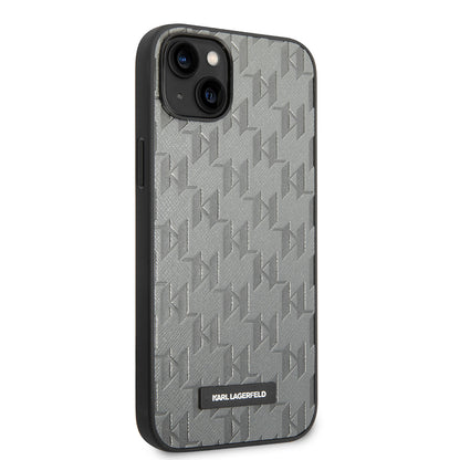 Capa para Apple iPhone 14 Plus, Karl Lagerfeld, Saffiano Monogram Metal Logo, Cinza