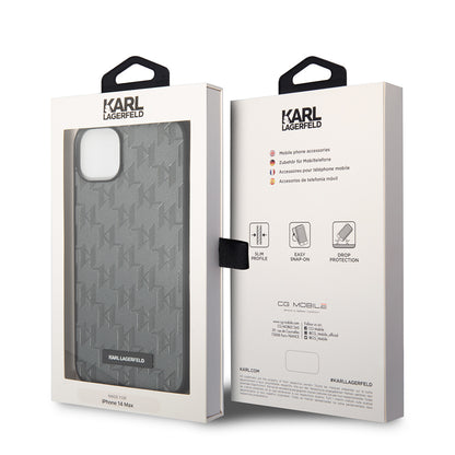 Capa para Apple iPhone 14 Plus, Karl Lagerfeld, Saffiano Monogram Metal Logo, Cinza