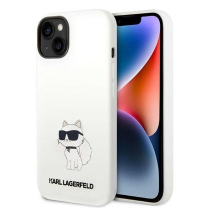 Capa para Apple iPhone 14 Plus, Karl Lagerfeld, Silicone Choupette, Branca