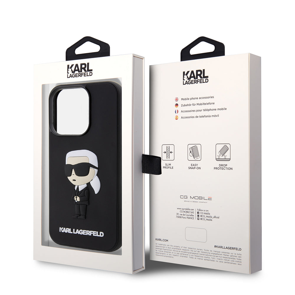 Capa para Apple iPhone 14 Pro, Karl Lagerfeld, 3D Rubber Ikonik Karl, Preta