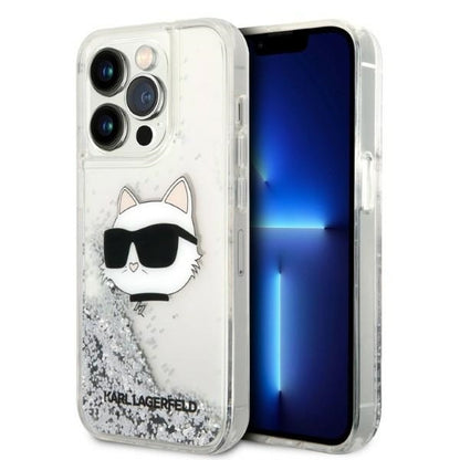 Capa para Apple iPhone 14 Pro, Karl Lagerfeld, Glitter Choupette's Head, Prateada