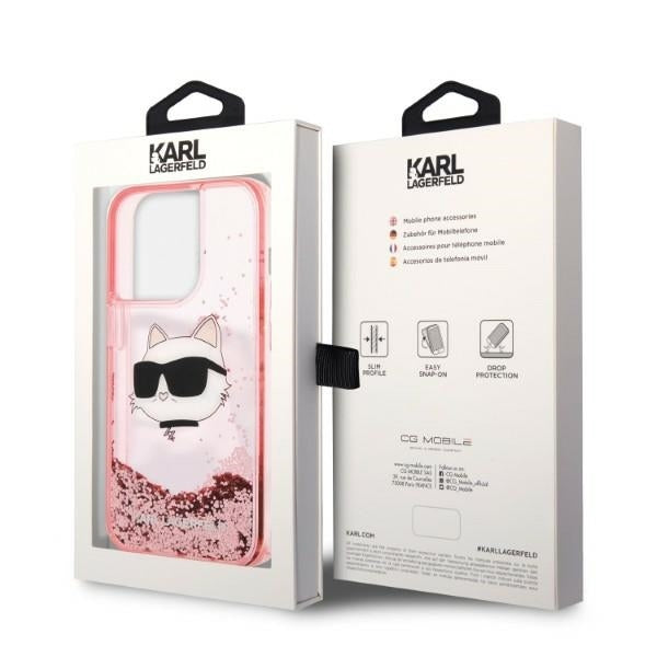 Capa para Apple iPhone 14 Pro, Karl Lagerfeld, Glitter Choupette's Head, Rosa