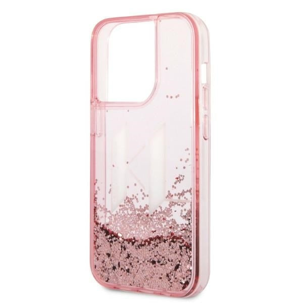 Capa para Apple iPhone 14 Pro, Karl Lagerfeld, Glitter Liquid Big KL, Rosa