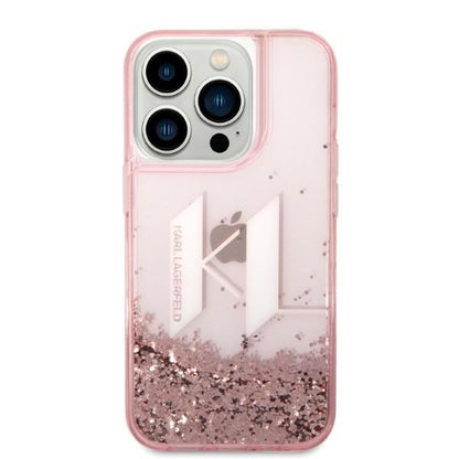 Capa para Apple iPhone 14 Pro, Karl Lagerfeld, Glitter Liquid Big KL, Rosa