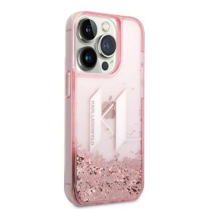 Capa para Apple iPhone 14 Pro, Karl Lagerfeld, Glitter Liquid Big KL, Rosa