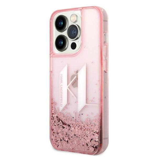 Capa para Apple iPhone 14 Pro, Karl Lagerfeld, Glitter Liquid Big KL, Rosa