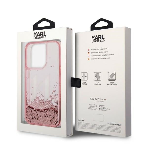 Capa para Apple iPhone 14 Pro, Karl Lagerfeld, Glitter Liquid Big KL, Rosa