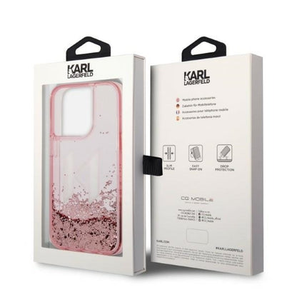 Capa para Apple iPhone 14 Pro, Karl Lagerfeld, Glitter Liquid Big KL, Rosa