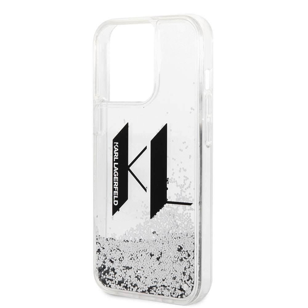 Case for Apple iPhone 14 Pro, Karl Lagerfeld, Liquid Glitter Big KL, Silver