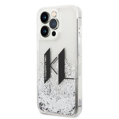 Case for Apple iPhone 14 Pro, Karl Lagerfeld, Liquid Glitter Big KL, Silver