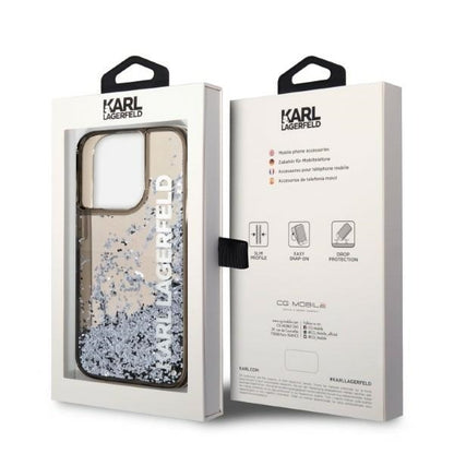 Case for Apple iPhone 14 Pro, Karl Lagerfeld, Liquid Glitter KL Logo, Black