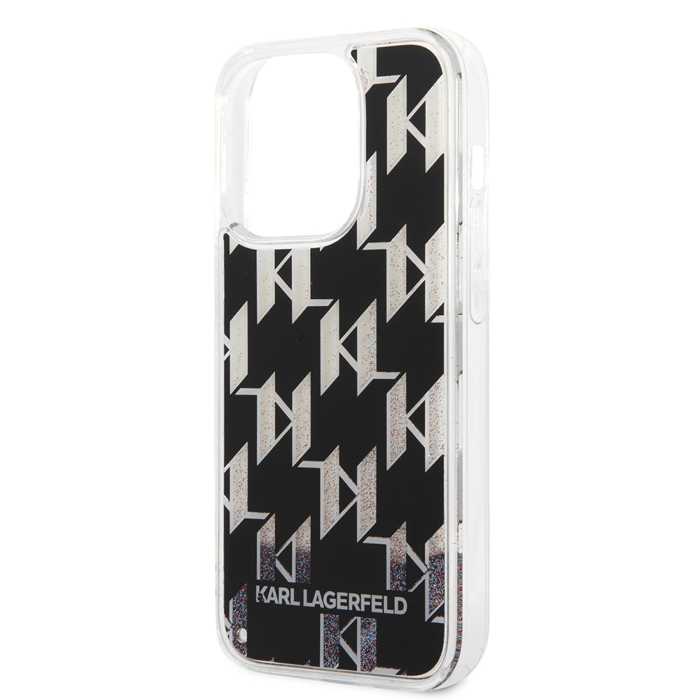 Capa para Apple iPhone 14 Pro, Karl Lagerfeld, Liquid Glitter Monogram, Preta