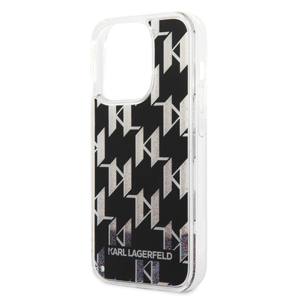 Capa para Apple iPhone 14 Pro, Karl Lagerfeld, Liquid Glitter Monogram, Preta