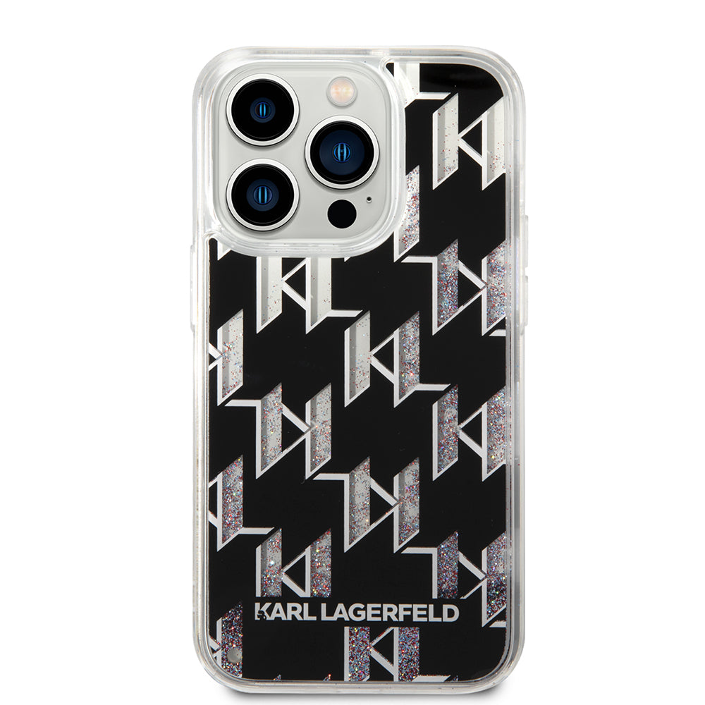 Capa para Apple iPhone 14 Pro, Karl Lagerfeld, Liquid Glitter Monogram, Preta