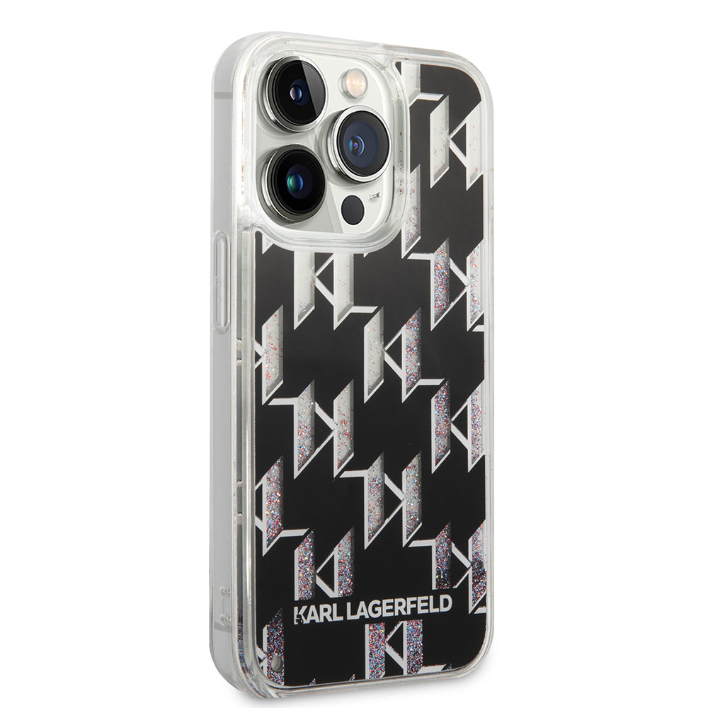 Capa para Apple iPhone 14 Pro, Karl Lagerfeld, Liquid Glitter Monogram, Preta