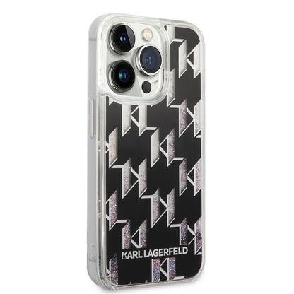 Capa para Apple iPhone 14 Pro, Karl Lagerfeld, Liquid Glitter Monogram, Preta