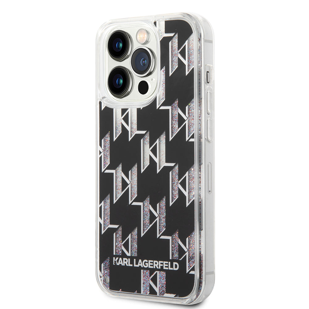 Capa para Apple iPhone 14 Pro, Karl Lagerfeld, Liquid Glitter Monogram, Preta
