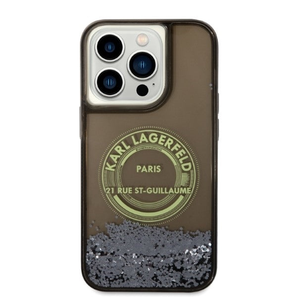 Capa para Apple iPhone 14 Pro, Karl Lagerfeld, Liquid Glitter RSG, Preta
