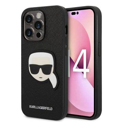 Capa para Apple iPhone 14 Pro, Karl Lagerfeld, Saffiano Karl's Head, Preta