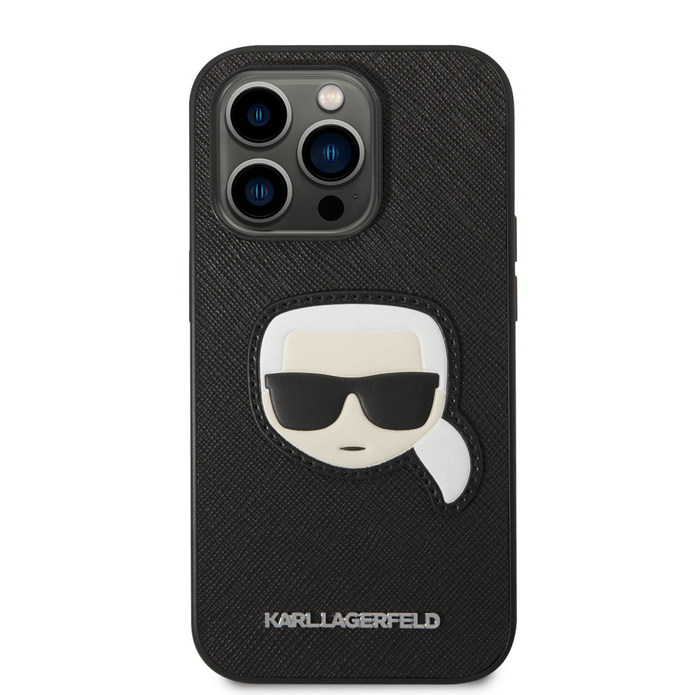 Capa para Apple iPhone 14 Pro, Karl Lagerfeld, Saffiano Karl's Head, Preta