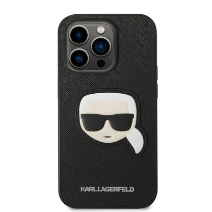 Capa para Apple iPhone 14 Pro, Karl Lagerfeld, Saffiano Karl's Head, Preta