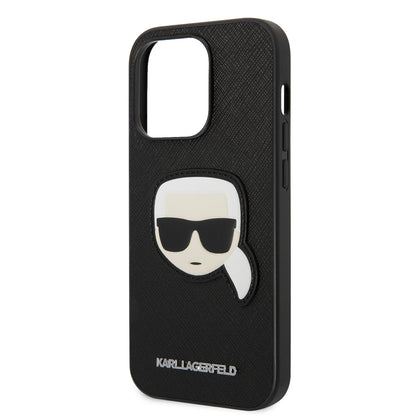 Capa para Apple iPhone 14 Pro, Karl Lagerfeld, Saffiano Karl's Head, Preta