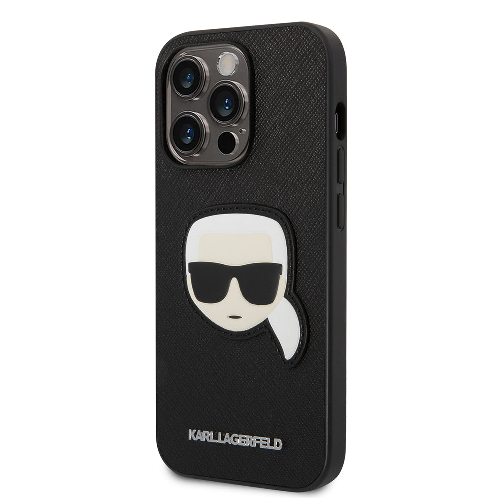 Capa para Apple iPhone 14 Pro, Karl Lagerfeld, Saffiano Karl's Head, Preta