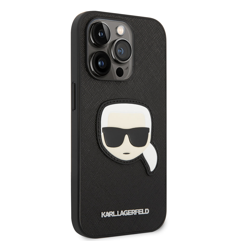 Capa para Apple iPhone 14 Pro, Karl Lagerfeld, Saffiano Karl's Head, Preta