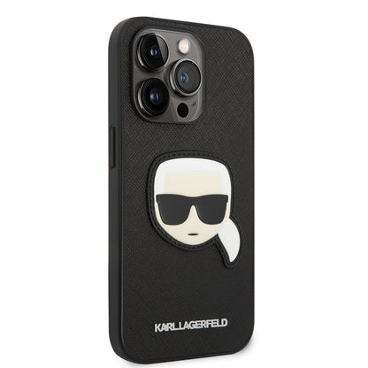 Capa para Apple iPhone 14 Pro, Karl Lagerfeld, Saffiano Karl's Head, Preta