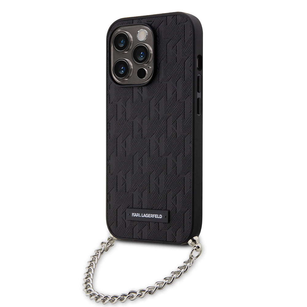 Capa para Apple iPhone 14 Pro, Karl Lagerfeld, Saffiano Monogram Chain, Preta
