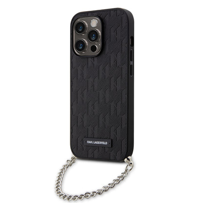 Capa para Apple iPhone 14 Pro, Karl Lagerfeld, Saffiano Monogram Chain, Preta