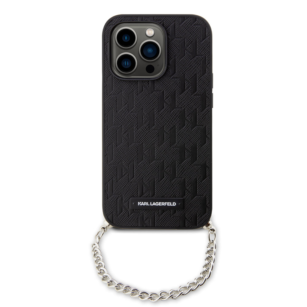 Capa para Apple iPhone 14 Pro, Karl Lagerfeld, Saffiano Monogram Chain, Preta