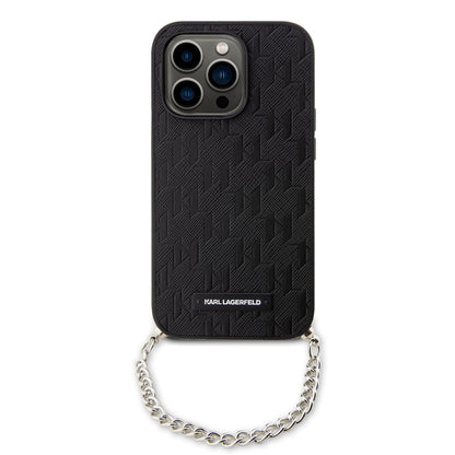 Capa para Apple iPhone 14 Pro, Karl Lagerfeld, Saffiano Monogram Chain, Preta