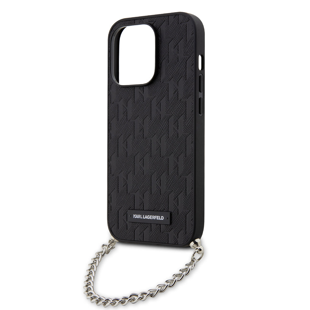 Capa para Apple iPhone 14 Pro, Karl Lagerfeld, Saffiano Monogram Chain, Preta