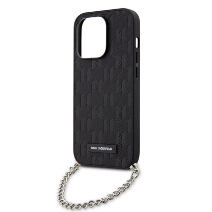 Capa para Apple iPhone 14 Pro, Karl Lagerfeld, Saffiano Monogram Chain, Preta