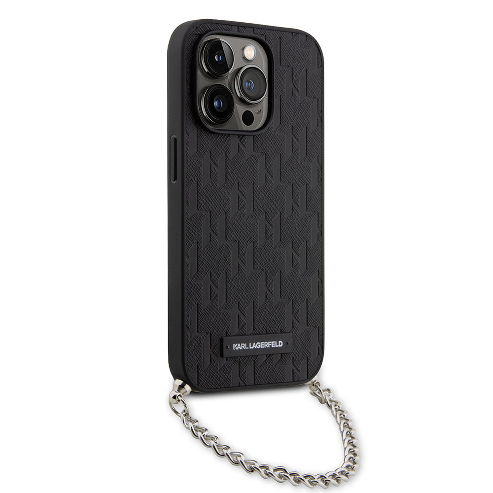 Capa para Apple iPhone 14 Pro, Karl Lagerfeld, Saffiano Monogram Chain, Preta