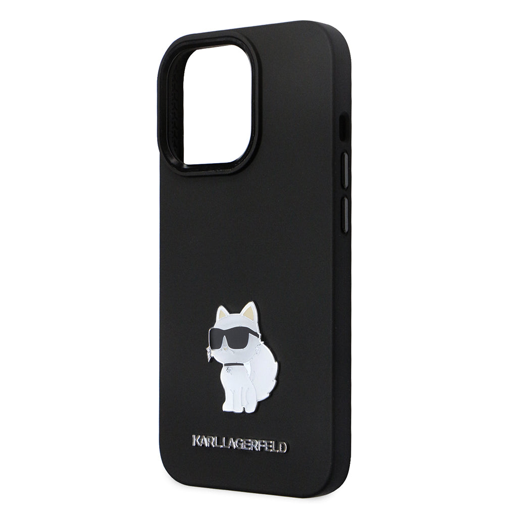 Capa para Apple iPhone 14 Pro, Karl Lagerfeld, Silicone Choupette Metal, Preta