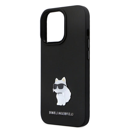 Capa para Apple iPhone 14 Pro, Karl Lagerfeld, Silicone Choupette Metal, Preta