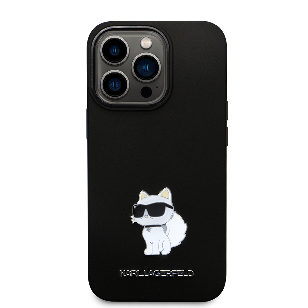 Capa para Apple iPhone 14 Pro, Karl Lagerfeld, Silicone Choupette Metal, Preta