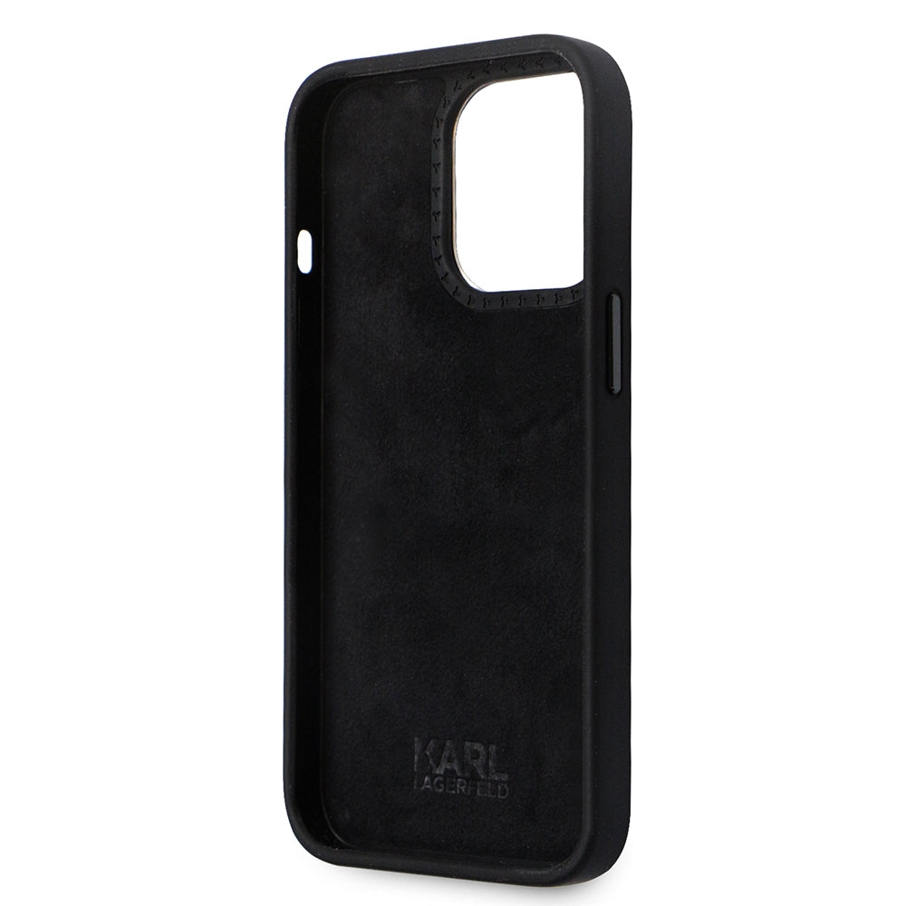 Capa para Apple iPhone 14 Pro, Karl Lagerfeld, Silicone Choupette Metal, Preta